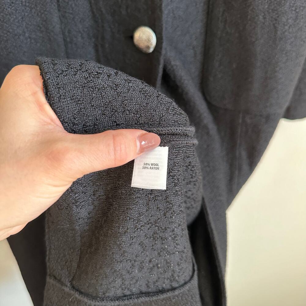 ST. JOHN Button Front Pockets Long Sleeve Dress Caviar Line 8 - Picture 11 of 16
